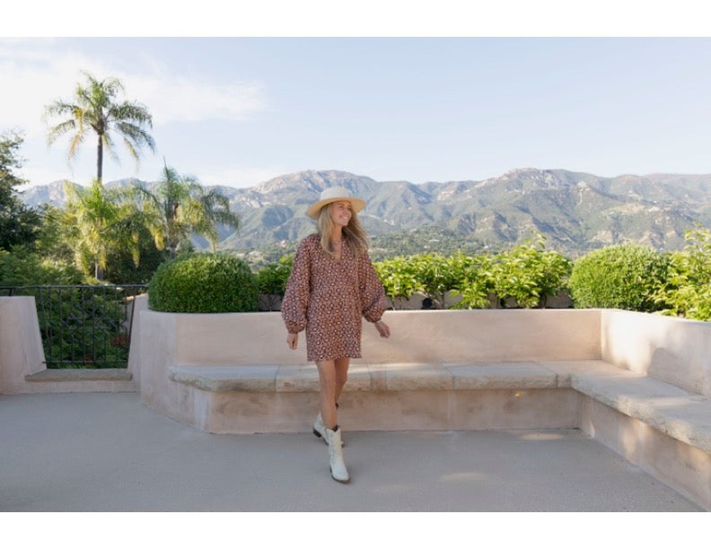 Caftan Dress, Chocolate and Pink Lattice Print