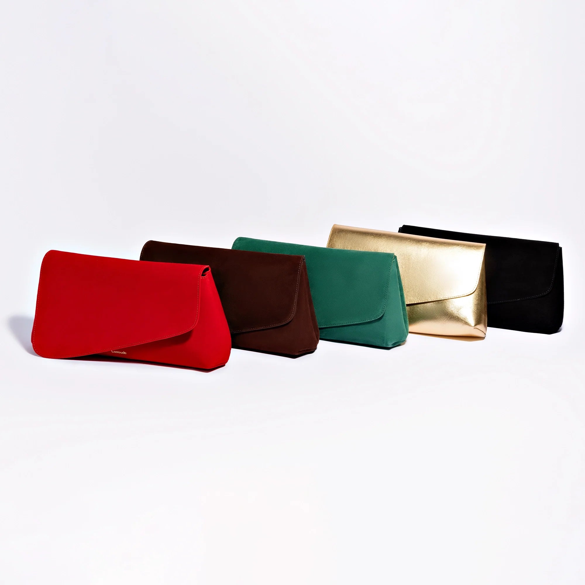 LARROUDE Venice Flat Mule and Pouch Kit In Emerald Suede