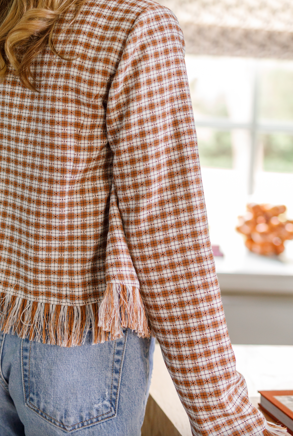 Fringe Jacket, Blue and Brown Gingham