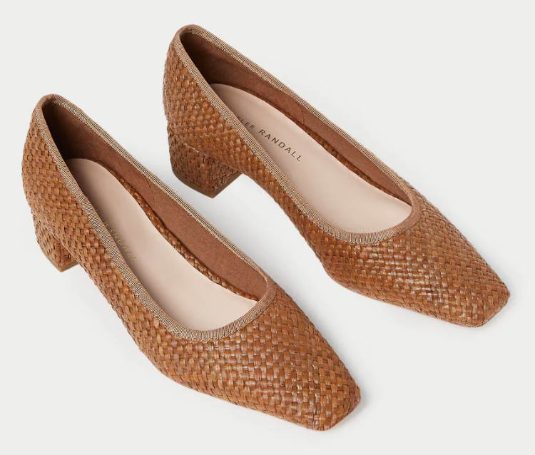 Nerine Mid Heel Pump, Brown Woven Raffia