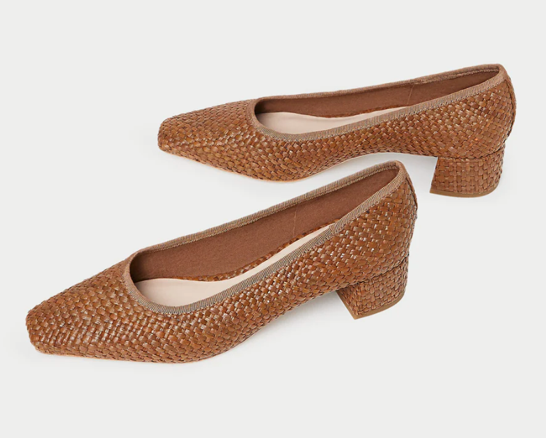 Nerine Mid Heel Pump, Brown Woven Raffia