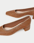 Nerine Mid Heel Pump, Brown Woven Raffia