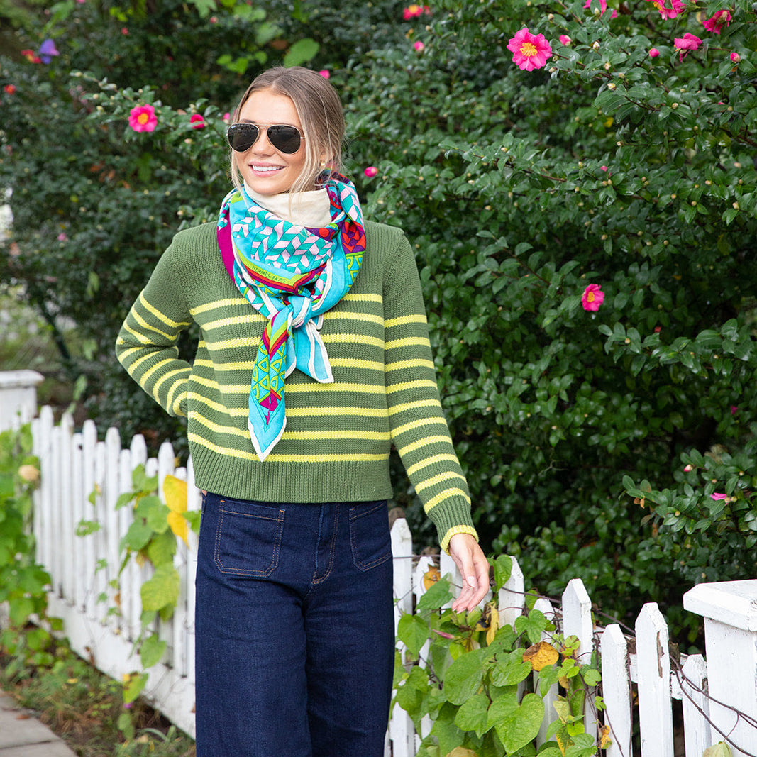 TUTTO Olive Chartreuse Stripe Sweater