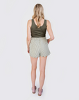 MASON'S DAUGHTER Belted Scallop Shorts, Seersucker Olive & Ivory