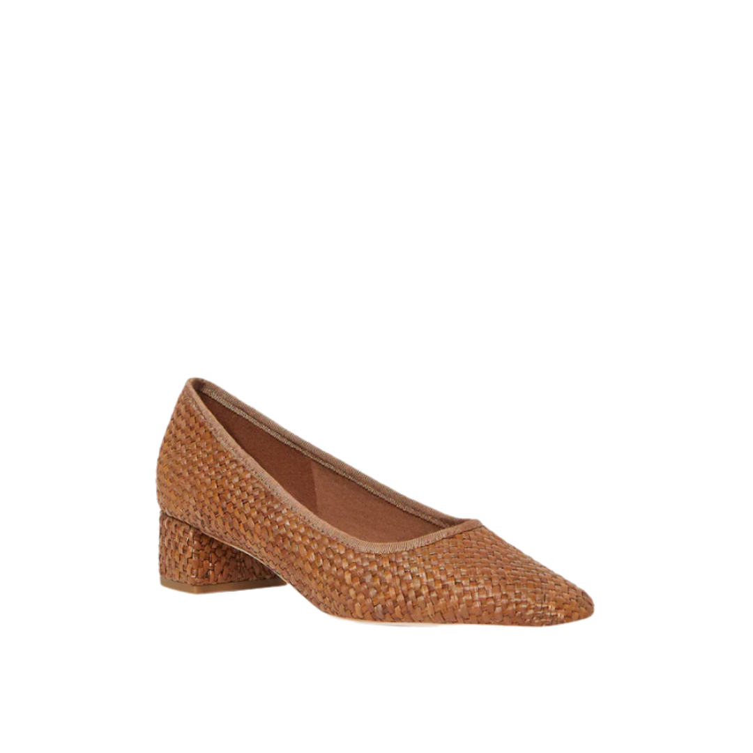 Nerine Mid Heel Pump, Brown Woven Raffia