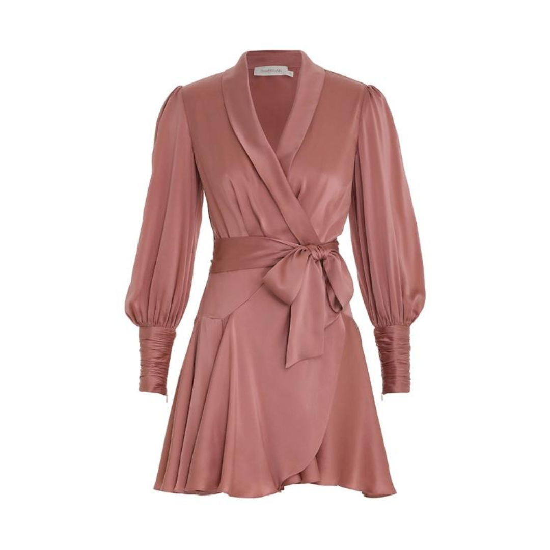 Silk Wrap Mini Dress, Dusty Pink