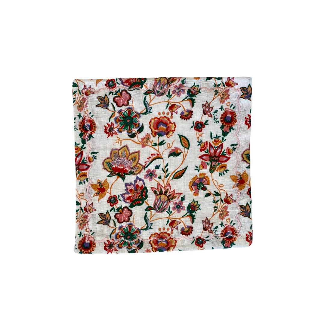 Small Scale Jacobean Floral Cocktail Napkins, Multi (Set of 4)