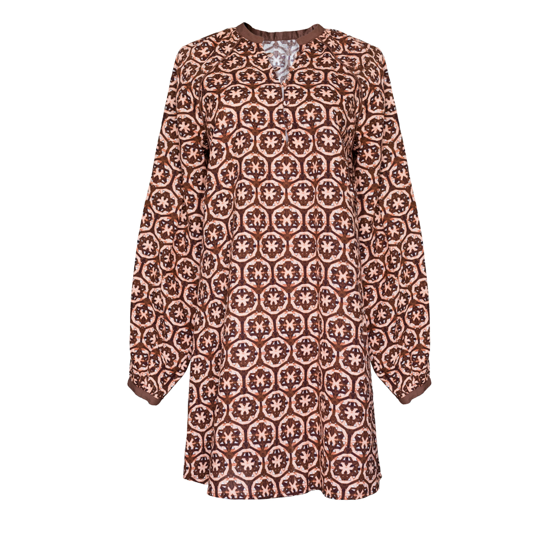 Caftan Dress, Chocolate and Pink Lattice Print