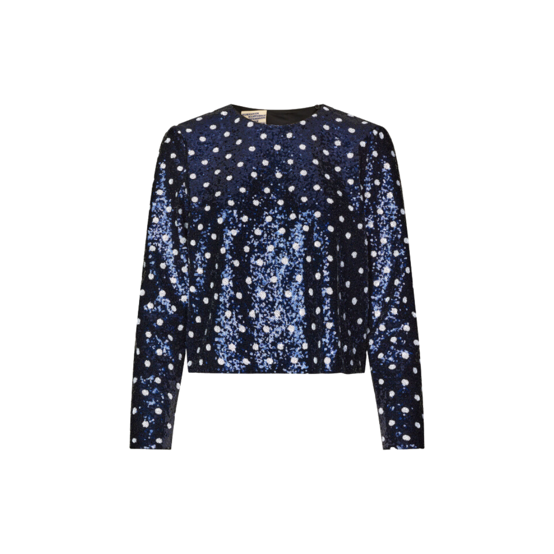 Jiza Top, Blue Dotted Sequins