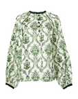 MASON'S DAUGHTER Blouse, Green and Ivory Trellis Print