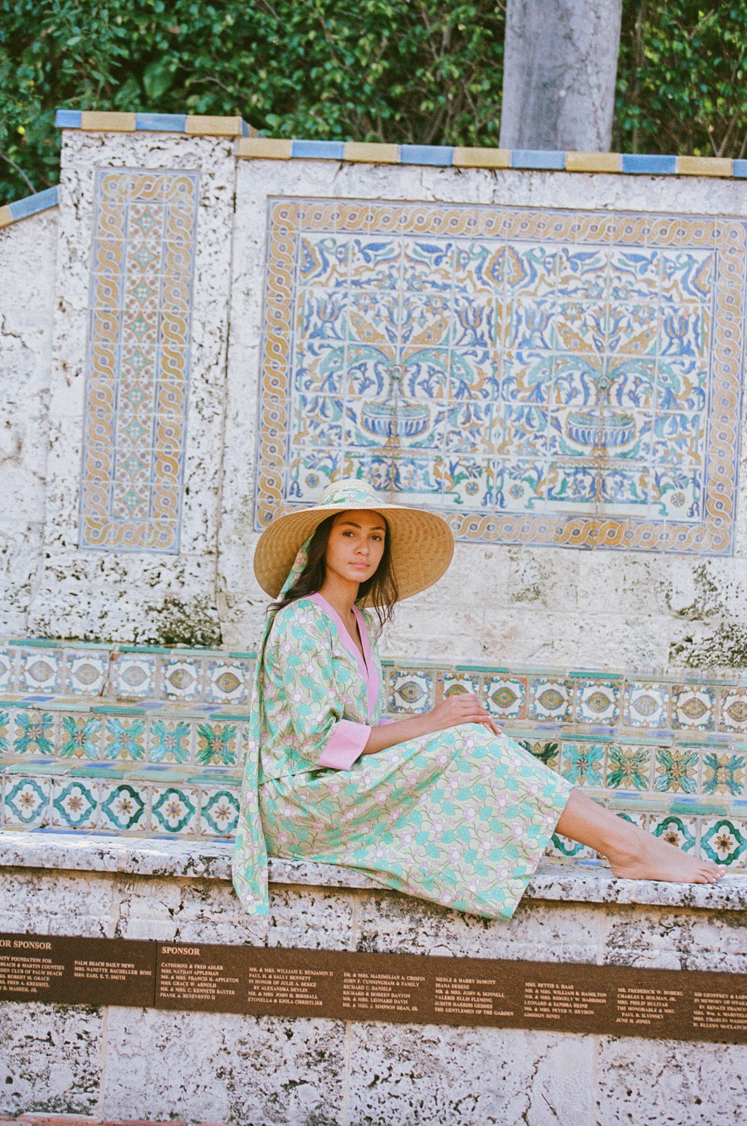 SARAH BRAY BERMUDA Geranium Sun Hat - Long &amp; Thin Olive Grosgrain Ribbon