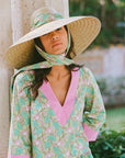 SARAH BRAY BERMUDA, Geranium Sun Hat - Pastel Floral Hat Scarf