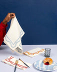 MISETTE Colorblock Embroidered Linen Napkins in Blue (Set of 4)