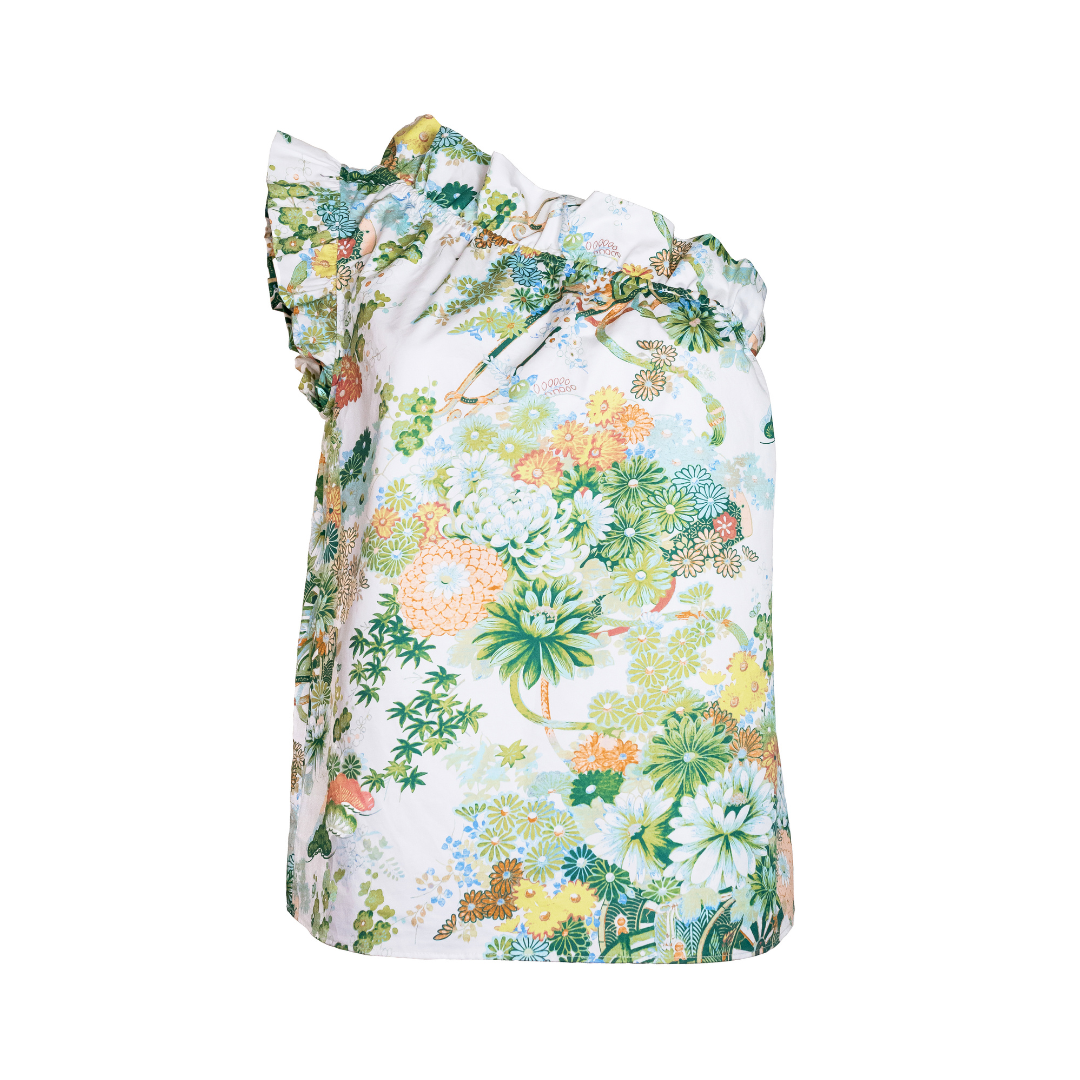 One Shoulder Ruffle Top, Spring Chinoiserie