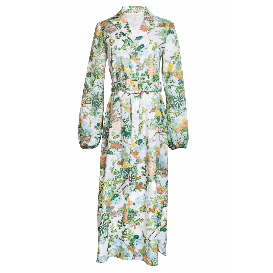 Belted Shirt Dress, Spring Chinoiserie