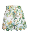 Belted Scallop Shorts, Spring Chinoiserie