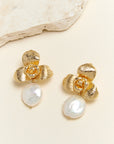 Etta Floral Pearl Drop Earrings, White Gold