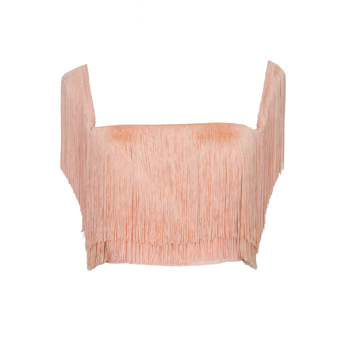 Fringe Cropped Lluvia Top, Peachy Pink