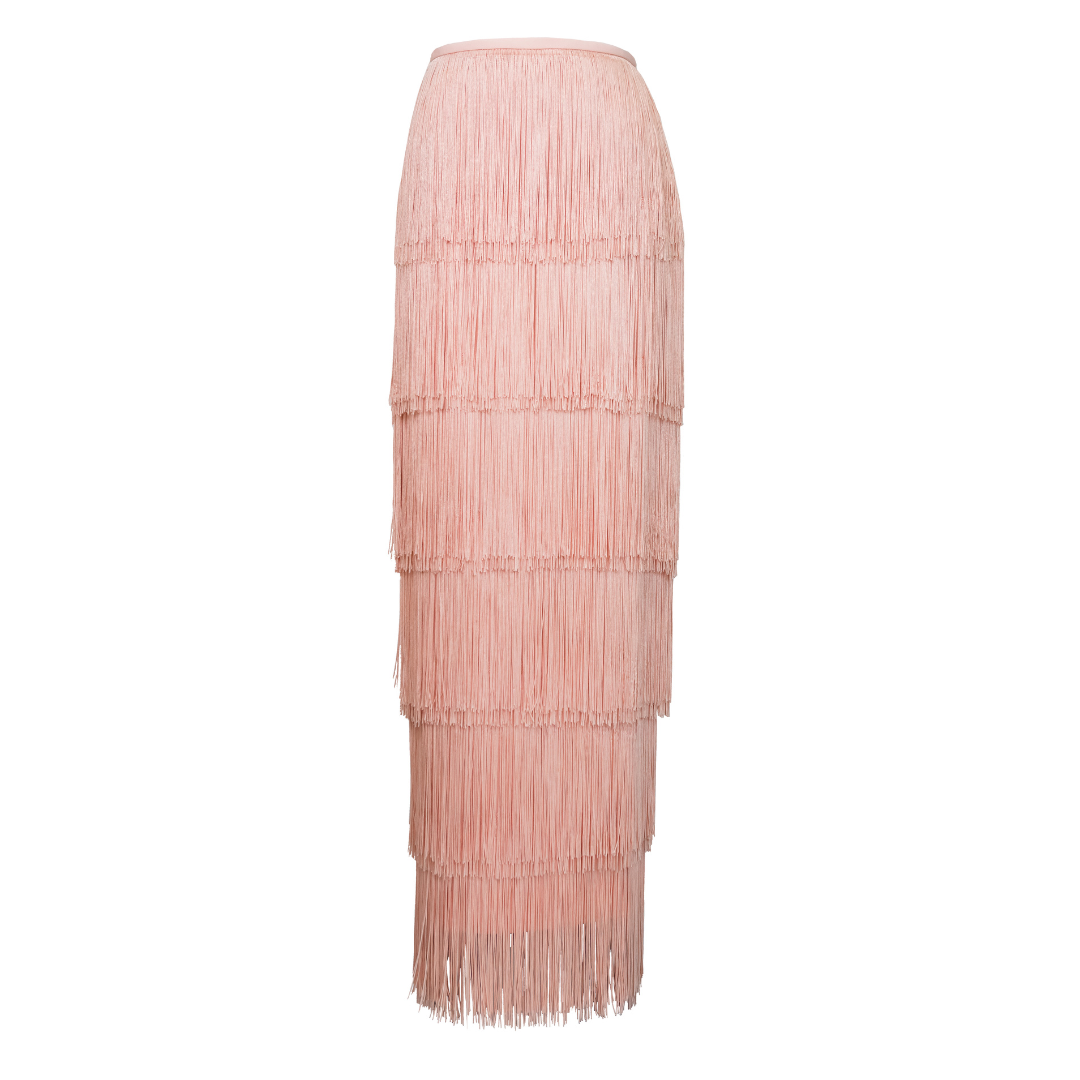 Fringe Cropped Lluvia Skirt, Peachy Pink