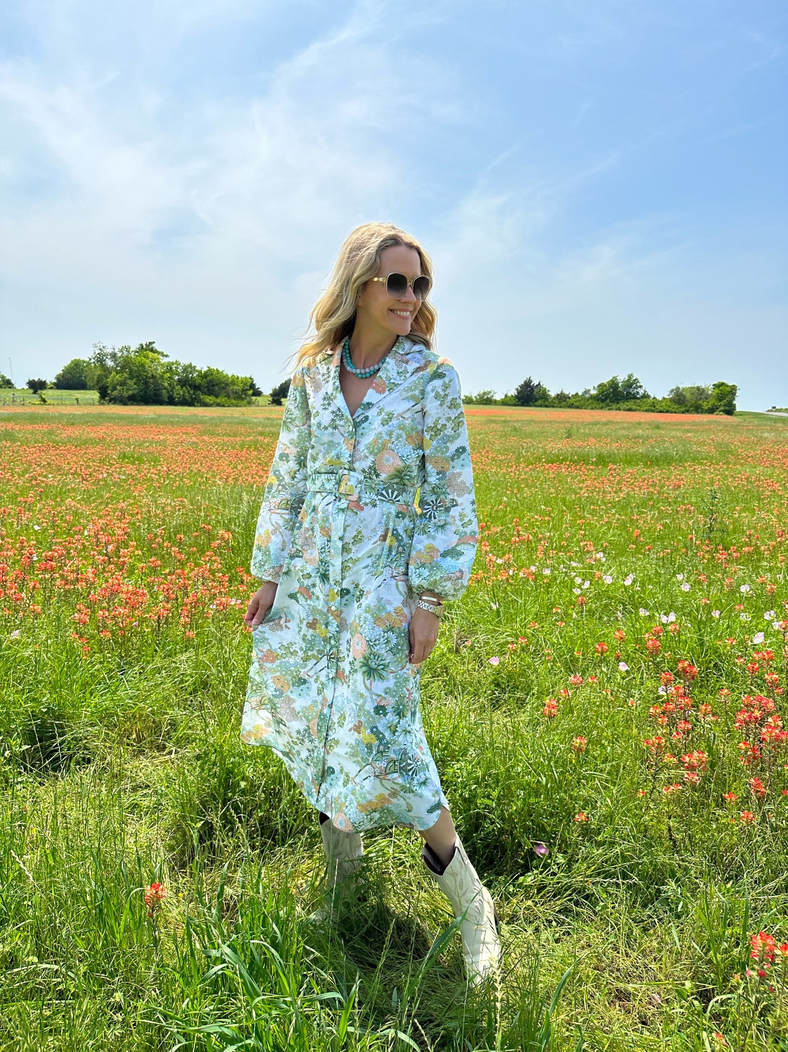 Belted Shirt Dress, Spring Chinoiserie