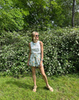 Belted Scallop Shorts, Spring Chinoiserie