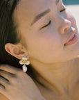 Etta Floral Pearl Drop Earrings, White Gold