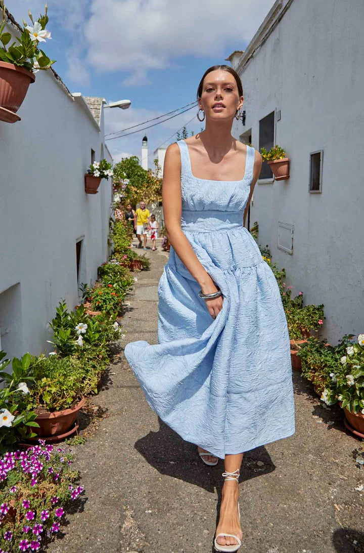Mara Dress, Sky Blue Jacquard