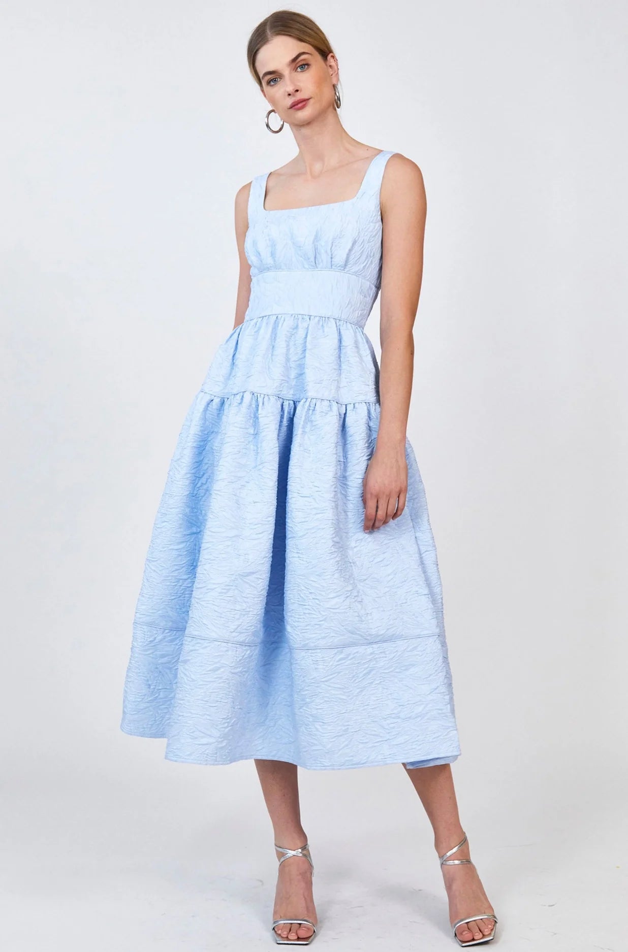 Mara Dress, Sky Blue Jacquard