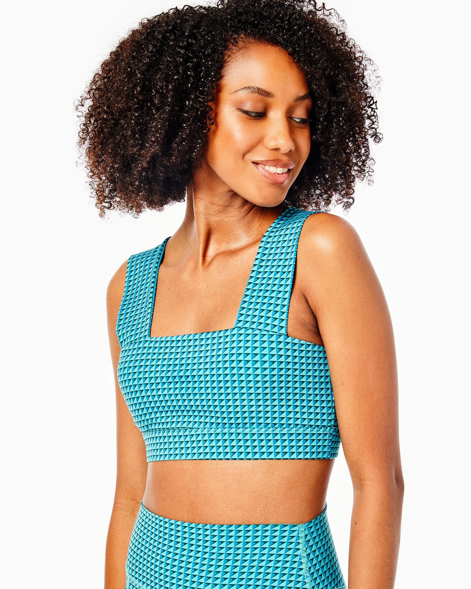 ADDISON BAY Moravian Sports Bra in Totally Teal Geo