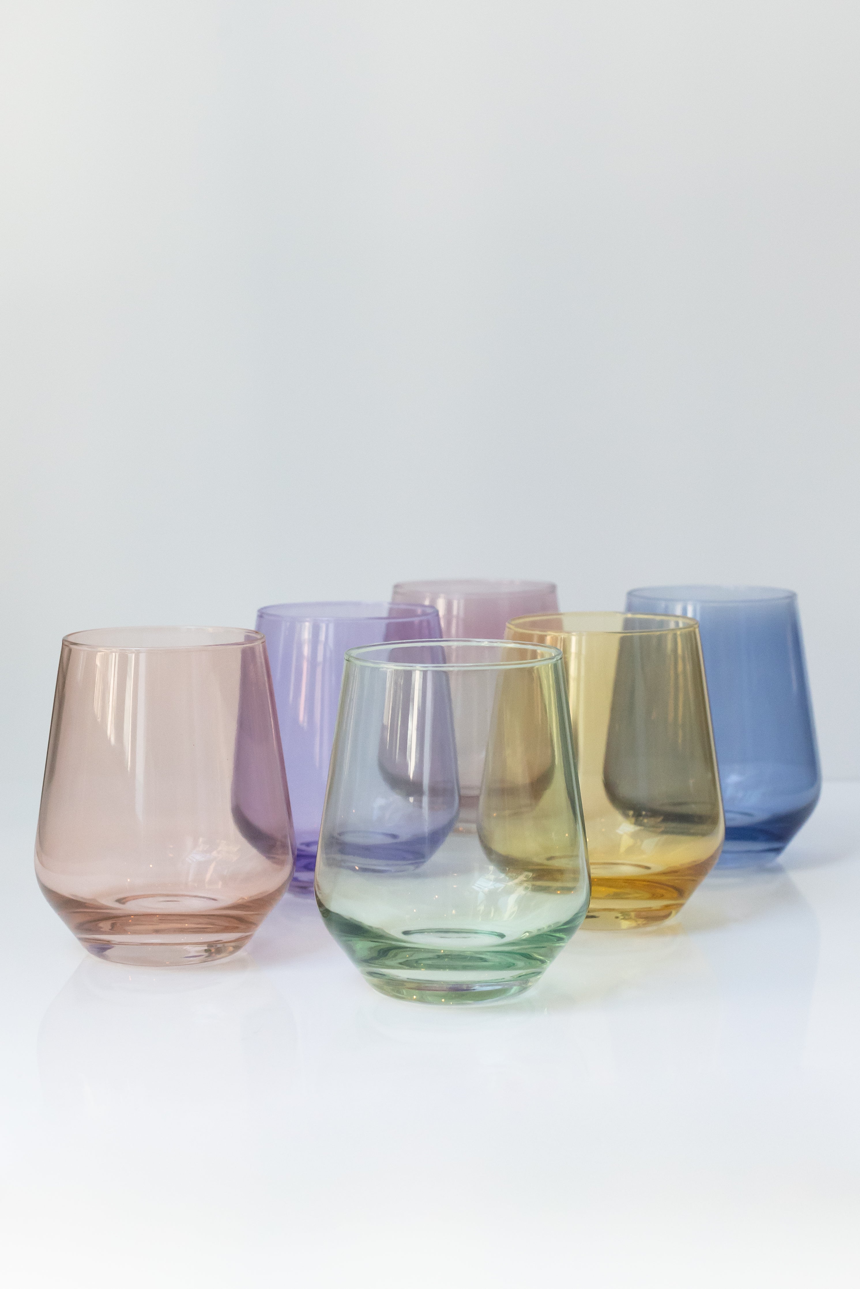 Stemless Wineglass (Set of 6), Pastel Mixed