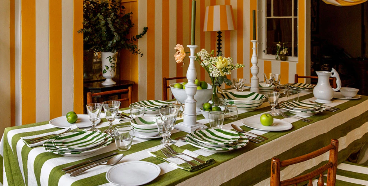 Stripe Linen Tablecloth, Green