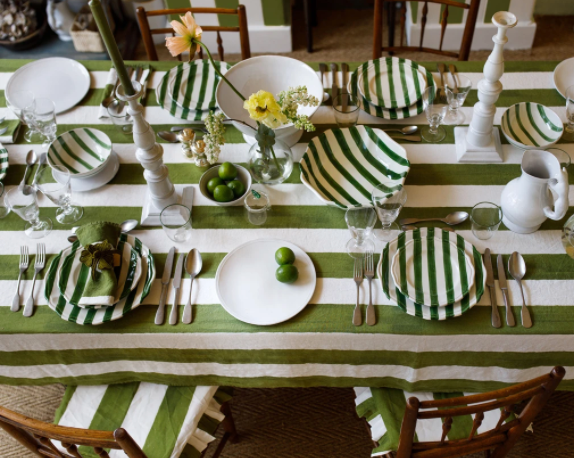Stripe Linen Tablecloth, Green